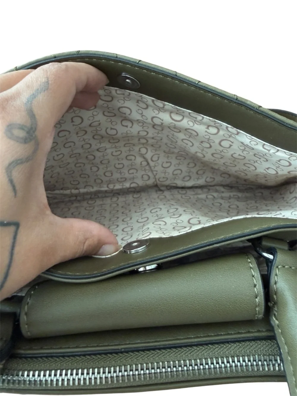 Guess Quilted Olive Top Handle Crossbody Bag - Picture 10 of 12